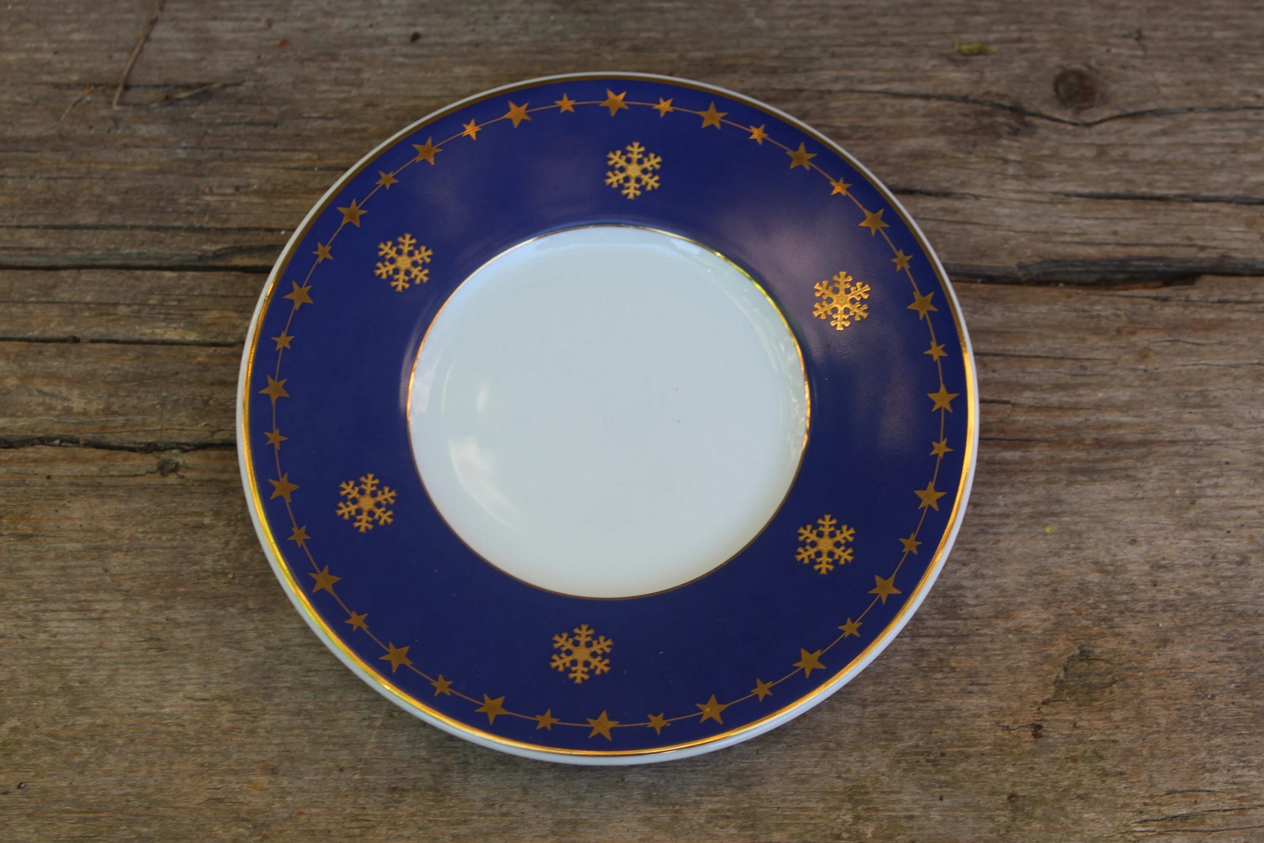 Mini Holiday Blue and Gold Snowflake Dessert Plate
