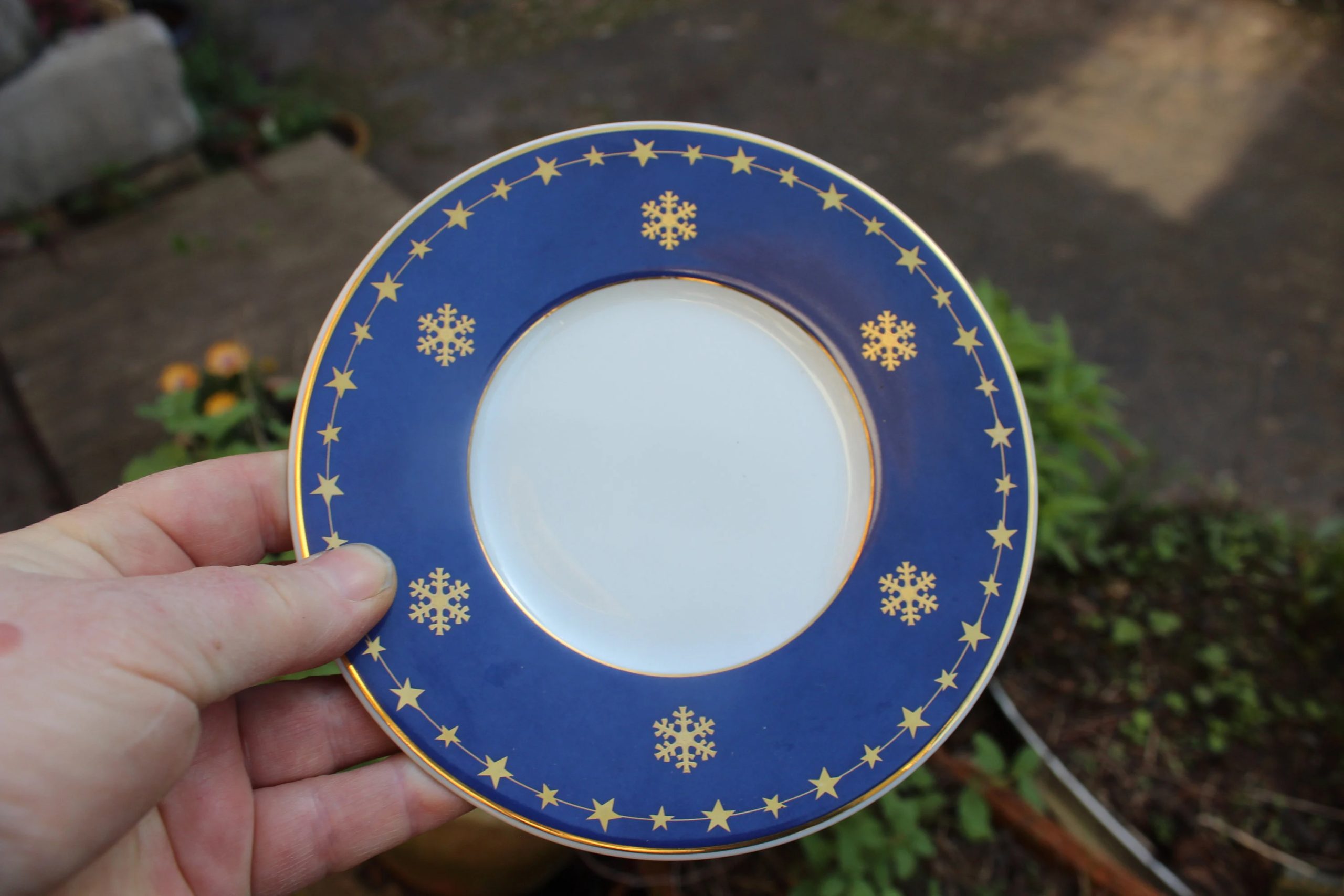 Mini Holiday Blue and Gold Snowflake Dessert Plate - View 2