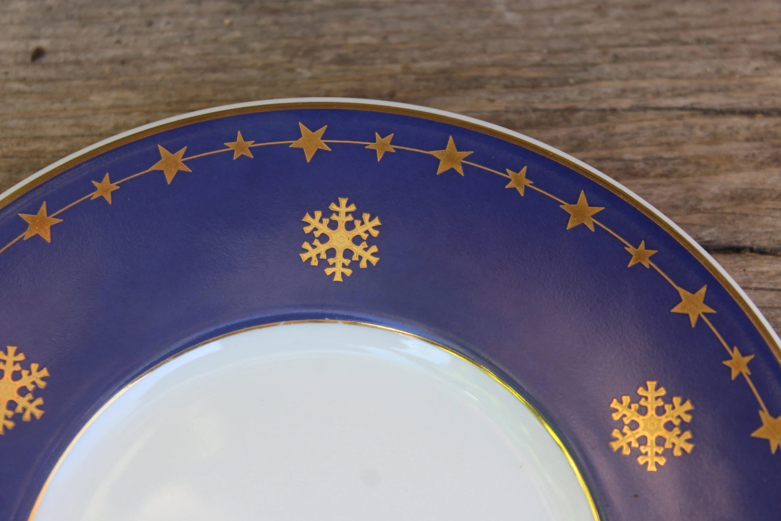 Mini Holiday Blue and Gold Snowflake Dessert Plate - View 3