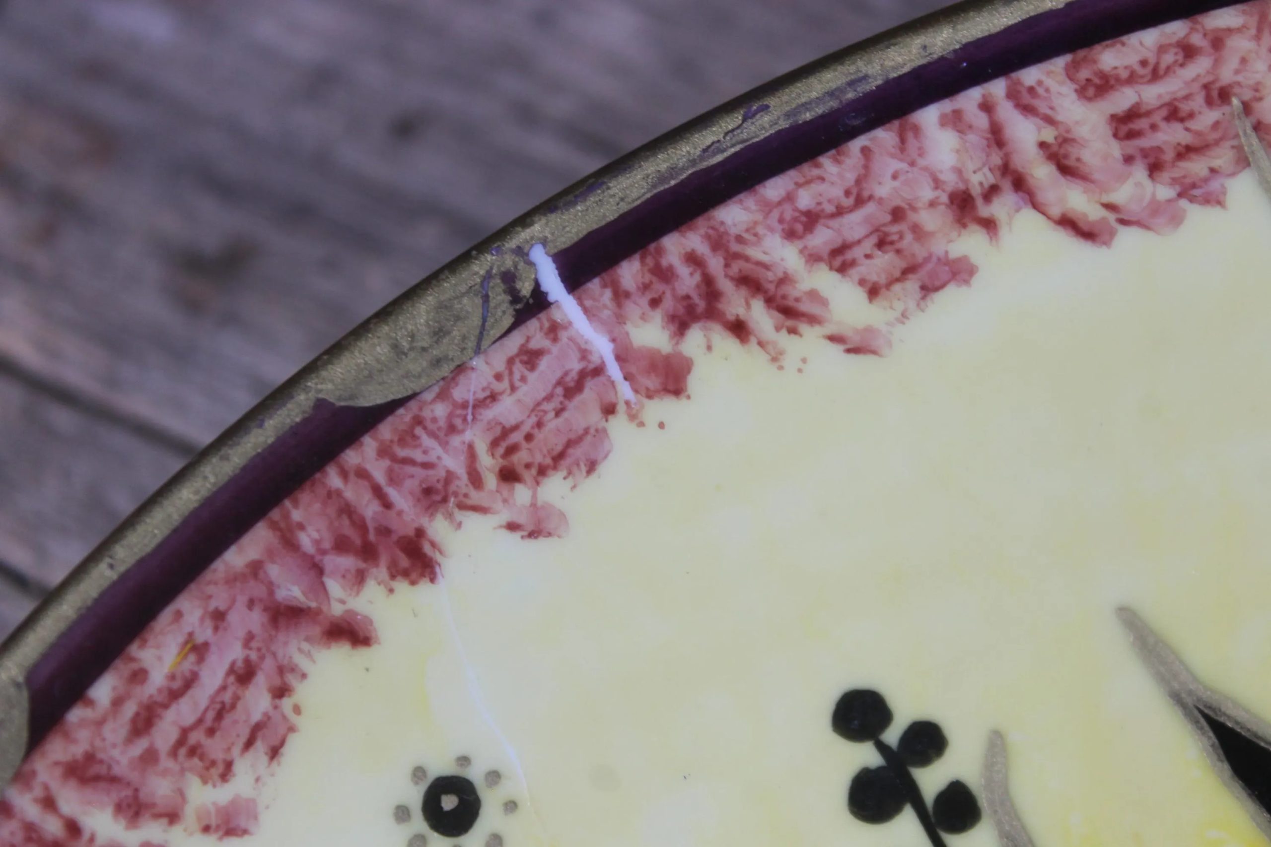 Retro round yellow floral ceramic decorative plate - View 5