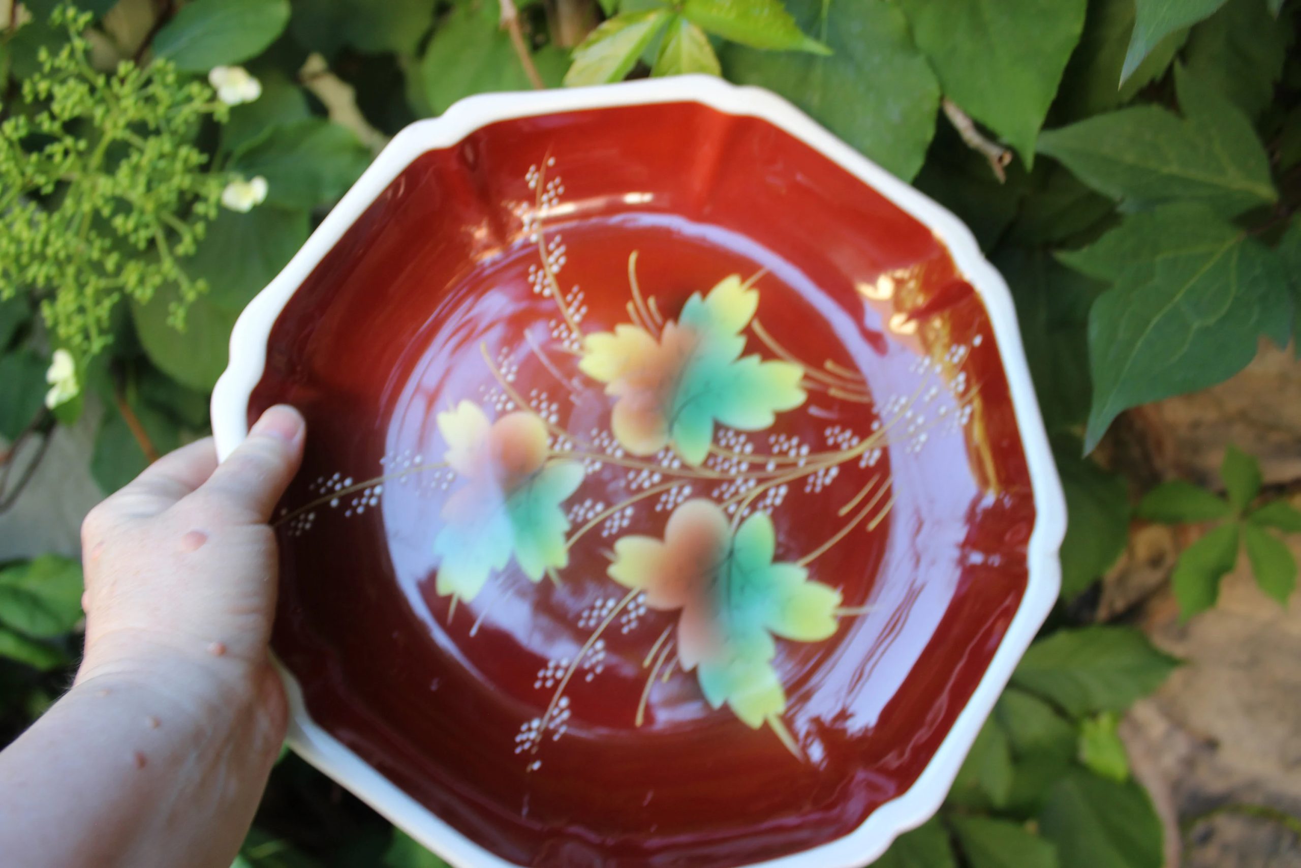 Retro fan shaped floral ceramic dinner plate - View 5