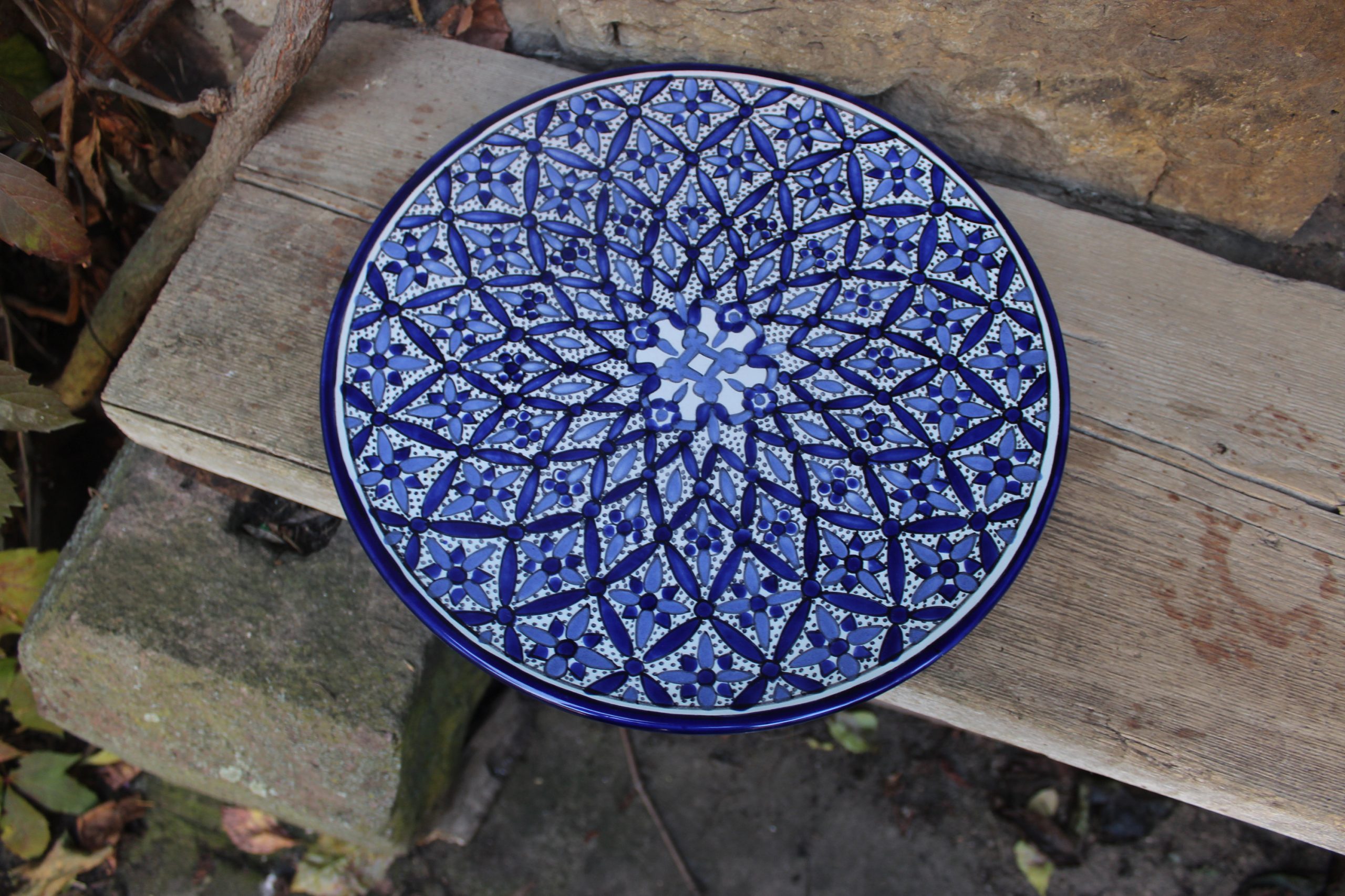 Blue geometric pattern decorative plate