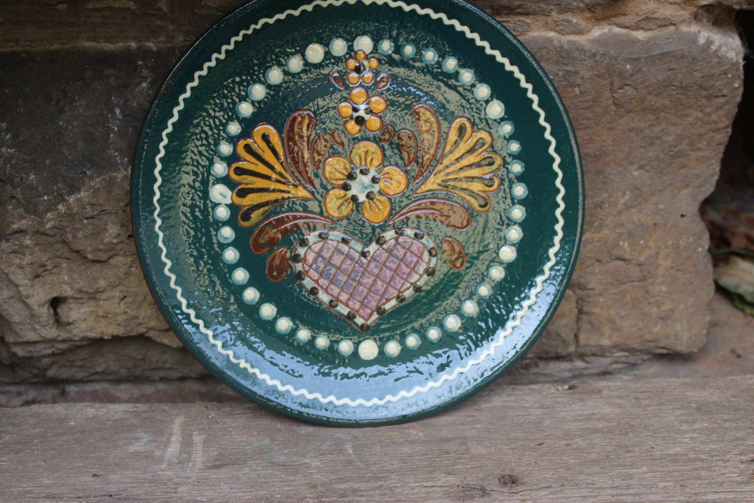Floral HeartShaped Folk Art Ceramic Plate - View 2